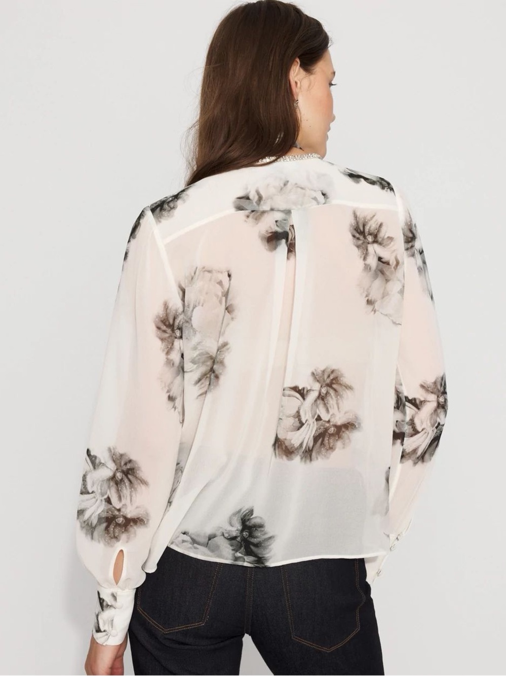 New White House Black Market Women's Floral Tie-Neck Chiffon Blouse Size XL - Picture 3 of 9